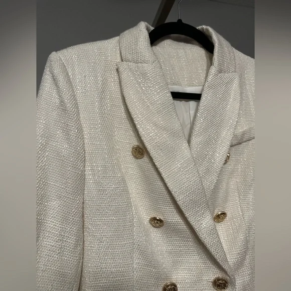 Tweed Cream Double-Breasted Blazer - Picture 4 of 6